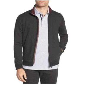 TED BAKER Men's Zip Up Jacket Jam Trim Fit in Black Size 4 or US Large Charcoal